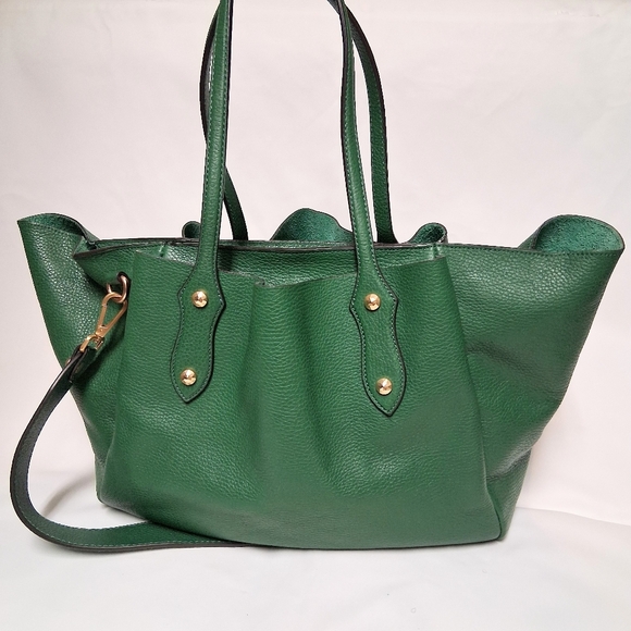 Annabel Ingall Green Leather  LargeTote Bag - Picture 3 of 10